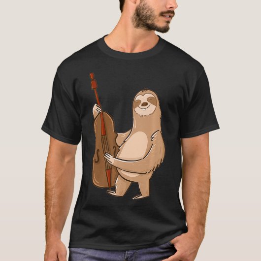 Double Bass Sloth Cool Upright Bass Jazz Gift Tシャツ (正面)