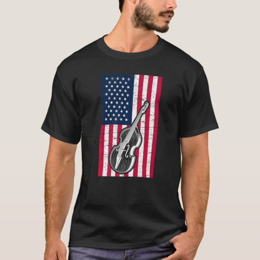 Double Bass US Flag Patriotic Double Bassist Premi Tシャツ (正面)
