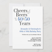 Double Celebration Cheers Beer Birthday Party Blue 招待状 (正面)
