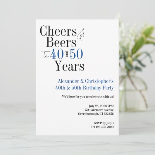 Double Celebration Cheers Beer Birthday Party Blue 招待状 (スタンド正面)