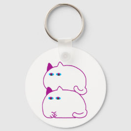 Double Chonky White Cat キーホルダー