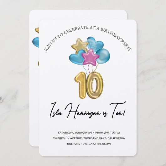 Double Digits Birthday Bash 招待状 (正面/裏面)