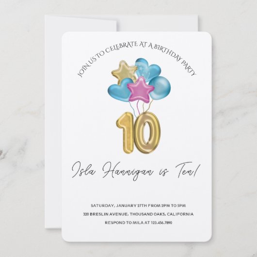 Double Digits Birthday Bash 招待状 (正面)