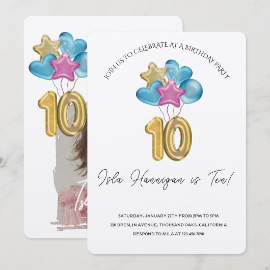 Double Digits Birthday Bash 招待状 (正面/裏面)