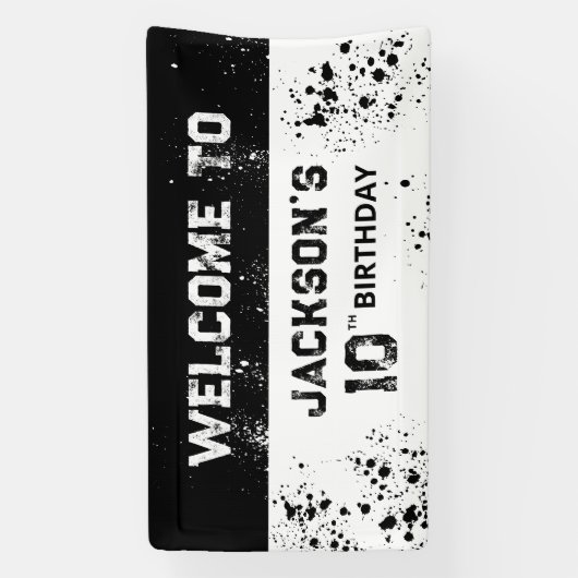 Double Digits Black Grunge 10th Birthday Welcome 横断幕 (縦)