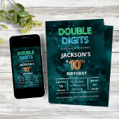 Double Digits Boys Neon Space 10th Birthday 招待状