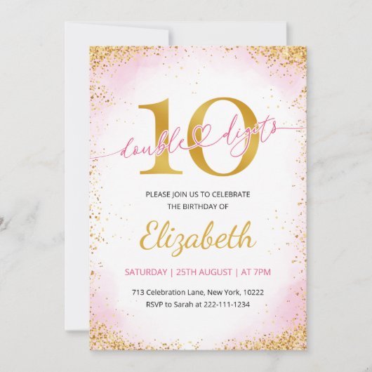 Double Digits Girl 10th Birthday  招待状 (正面)