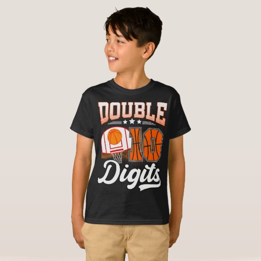 Double Digits Ten Basketball 10 Year Old Birthday  Tシャツ (正面フル)
