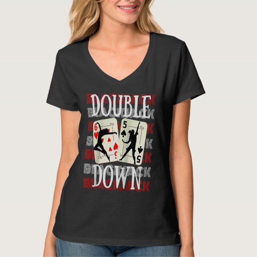 Double Down 21 Casino Gambling Blackjack Raglan Ba Tシャツ (正面)