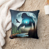 Double Exposure Bigfoot, Eagle and Full Moon クッション (ブランケット)