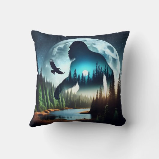 Double Exposure Bigfoot, Eagle and Full Moon クッション (裏面)