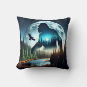 Double Exposure Bigfoot, Eagle and Full Moon クッション (正面)