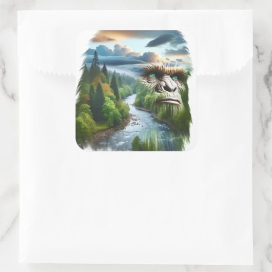 Double Exposure Bigfoot in Nature スクエアシール (バッグ)