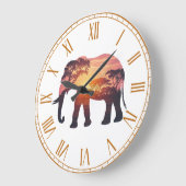 Double Exposure Elephant Silhouette Design – Savan ラージ壁時計 (傾斜)