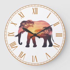 Double Exposure Elephant Silhouette Design – Savan ラージ壁時計