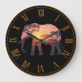 Double Exposure Elephant Silhouette Design – Savan ラージ壁時計 (正面)