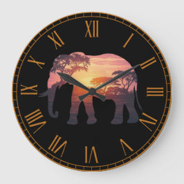 Double Exposure Elephant Silhouette Design – Savan ラージ壁時計