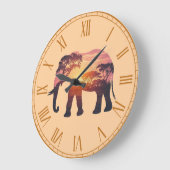 Double Exposure Elephant Silhouette Design – Savan ラージ壁時計 (傾斜)