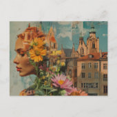 Double Exposure Lady With Flowers and Buildings ポストカード (正面)