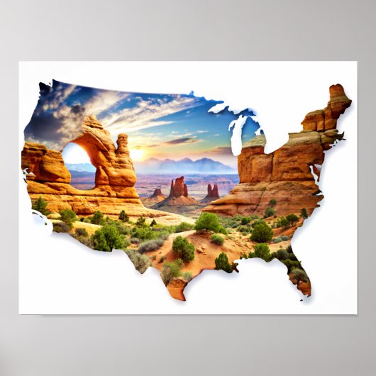 Double Exposure USAマップamd Grand Canyon Poster ポスター (正面)