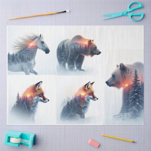 Double exposure Wild animal bundle 薄葉紙 (クラフト)