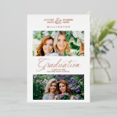 Double Graduation Chic Rose Gold 2 Photos Modern  箔招待状 (立ち正面)