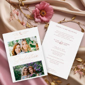 Double Graduation Chic Rose Gold 2 Photos Modern 箔招待状
