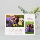 Double Graduation Luxury Rose Gold 2 Photos Stars 箔招待状 (立ち正面)