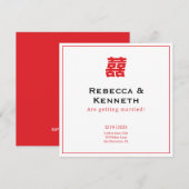 Double happiness Chinese American save the date 招待状 (正面/裏面)