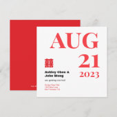 Double happiness Chinese American save the date 招待状 (正面/裏面)
