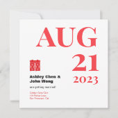 Double happiness Chinese American save the date 招待状 (正面)