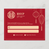 Double Happiness English Red Lantern Wedding RSVP (正面)