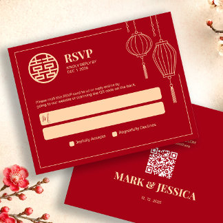 Double Happiness English Red Lantern Wedding RSVP