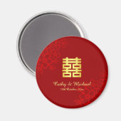 Double happiness floral background Chinese wedding マグネット (正面/裏面)