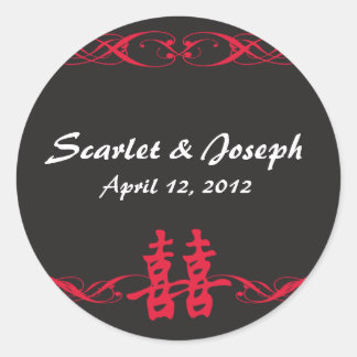 Double Happiness with Scrolls Stickers Black ラウンドシール