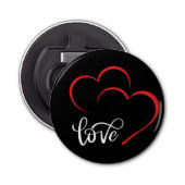 Double Heart 'Love' Badge/Pin Button 栓抜き (正面)