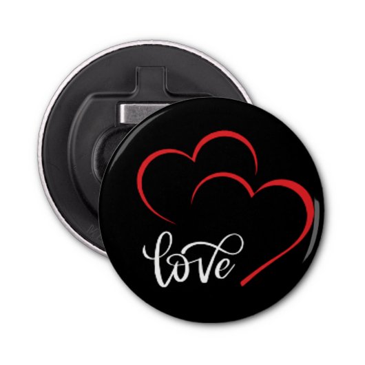 Double Heart 'Love' Badge/Pin Button 栓抜き (正面)