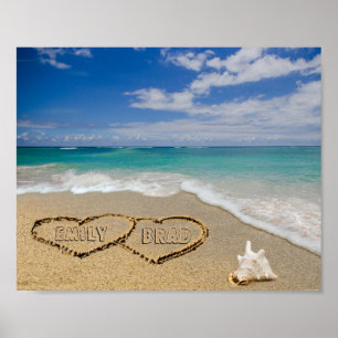 Double Heart Personalized Names In Sand Picture ポスター