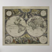 Double Hemisphere World Map | 1672 ポスター (正面)