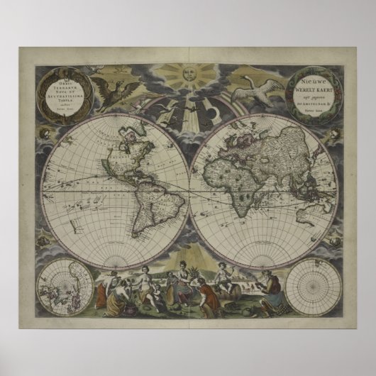 Double Hemisphere World Map | 1672 ポスター (正面)