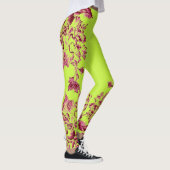 Double Hibiscus Pink on Lime  Leggings レギンス (右)