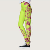 Double Hibiscus Pink on Lime  Leggings レギンス (左)