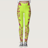 Double Hibiscus Pink on Lime  Leggings レギンス (正面)