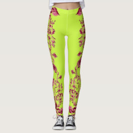 Double Hibiscus Pink on Lime  Leggings レギンス