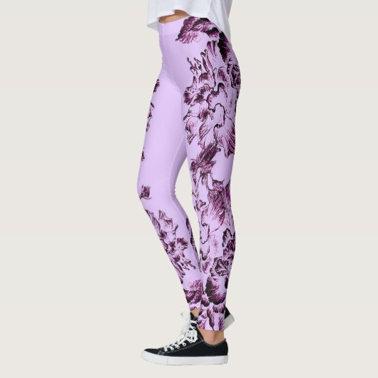 Double Hibiscus Purple on Lt Purple  Leggings レギンス (左)