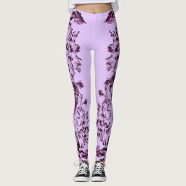 Double Hibiscus Purple on Lt Purple  Leggings レギンス