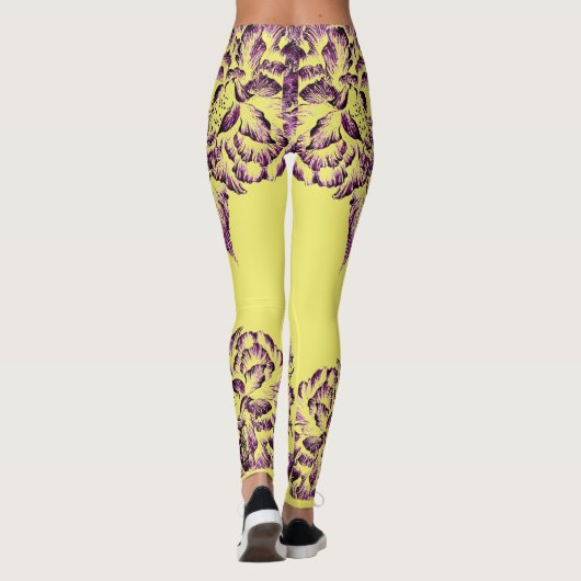 Double Hibiscus Purple on Yellow  レギンス (裏面)