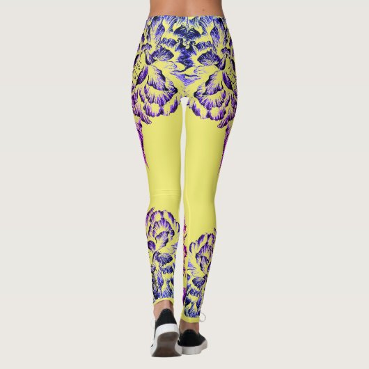 Double Hibiscus Purple on Yellow Varied レギンス (裏面)