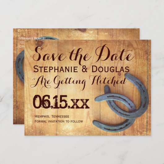 Double Horseshoe日付素朴はがきを保存 案内ポストカード (正面/裏面)