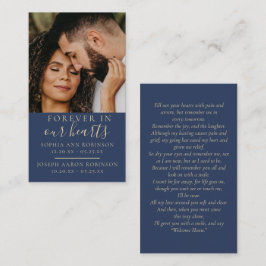 Double Memorial Photo Funeral Blue Prayer Card 名刺